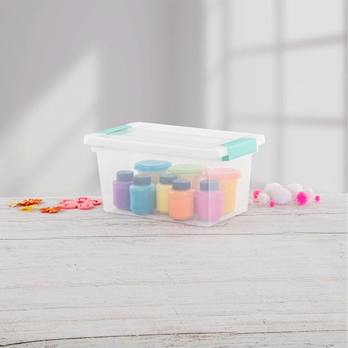 Sterilite Medium Clip Box Stackable Storage Bin with Latching Lid for Home, Office, School, Organize Paper, Notebooks, Crafts, Clear Lid, Base, 1-Pack