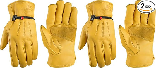 Wells Lamont Leather Work Gloves for Men – Heavy Duty, Cowhide, Abrasion & Puncture Resistant – Adjustable Wrist, Gunn Cut Design, Ideal for Ranching, Farming, Construction - Saddletan - M (Pack of 2)