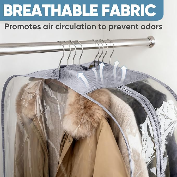 BALEINE 3PK Clear Garment Bags for Hanging Clothes, 60" Dress Suit Bag