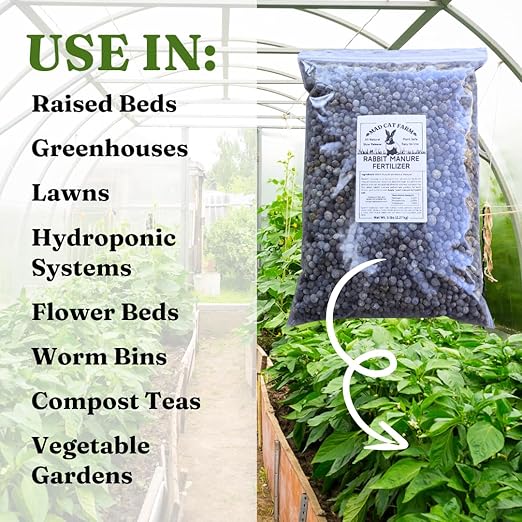 Rabbit Manure Fertilizer Pellets - All Natural Soil Amendment for Vegetable Gardens, Worm Composting, Indoor and Outdoor Potted Plants (5 Pounds)