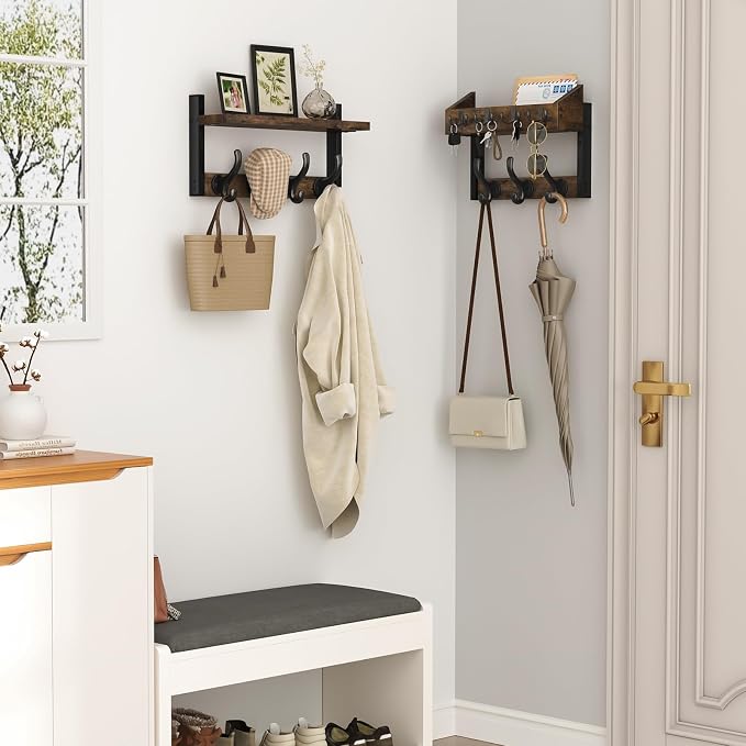 Evermagin 29" Coat Rack Wall Mount with Shelf for Entryway, Rustic Brown