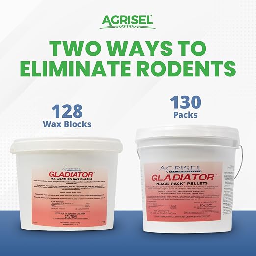 Agrisel Gladiator Rodenticide, Mouse Bait, Rat Bait, 130 Pellets (.5 oz) | Single-Dose Rodent Control, Use Indoor & Outdoor