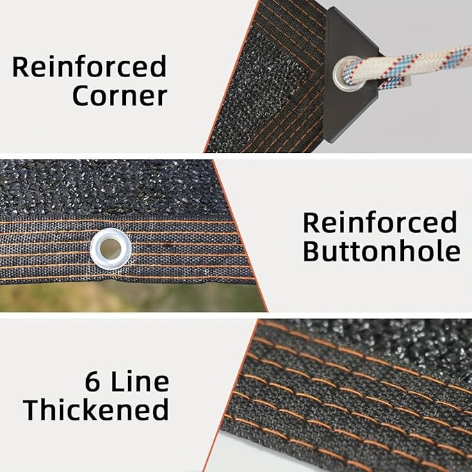Shade Cloth with Grommets 10x10ft, 70% Sunblock Mesh Tarp & Outdoor Sun Shade for Garden Patio, Sun Shade Outdoor Cover, Plant Covers Freeze Protection for Greenhouse, Kennel, Lawn Black
