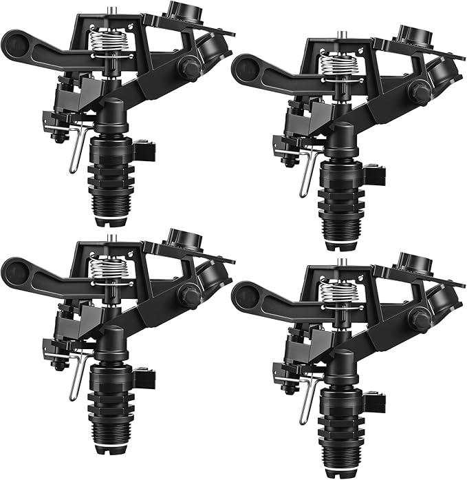 Honoson 1/2 Inch Plastic Impact Sprinklers Heads Adjustable 0-360 Degree Pulsating Oscillating Watering Sprinkler Head for Garden Law Grass Yard Irrigation Supplies(4 Pcs,Black)