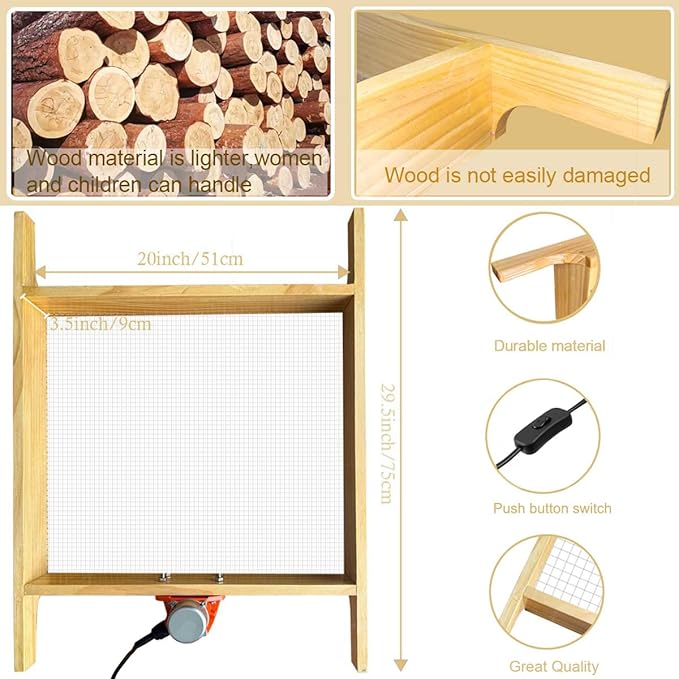 Vibrating Motor Soil Screen, Stainless Steel Mesh Sifter, Automatic Wooden Sifting Screen, Sieve for Sand Rocks Dirt Compost to Fit Most Garden Yard Wheelbarrow Carts