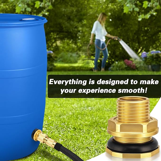 Wantmatch Brass Bulkhead Fitting with Plug Double-Threaded 1/2 NPT to 3/4 GHT Tank Adapter for Water Tanks, Rain Barrels, Garden Hoses Corrosion Resistant, Easy to Install