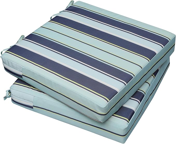 AAAAAcessories Outdoor Seat Cushions for Chairs, Waterproof, Fade-Resistant, 20" x 20" x 3", Patio Furniture Replacement Cushions, Set of 2, Ash Teal Seaside Stripe