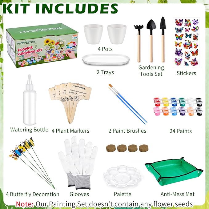 Hysagtek Paint & Plant Flower Growing Kit - Fun Gardening Set with 4 Pots, Art Craft Grow Garden Planting Set Birthday Easter Gift for Girls & Boys