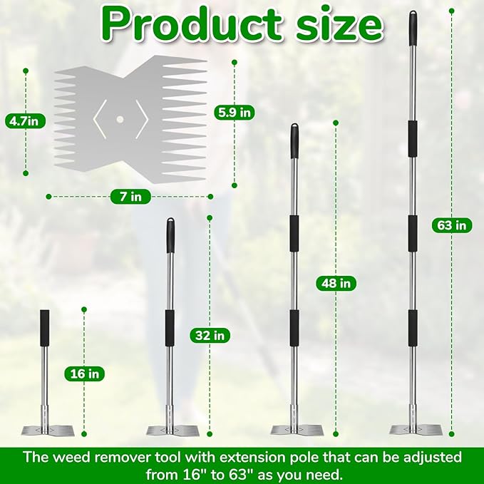 Garden Weed Tool,Portable Gardening Weeder Tool,63" Weeding Tools Gardening long Handle,24-Claw Steel Head Design - Easy weeding without bending or squatting down,Suitable for farm planting,gardening