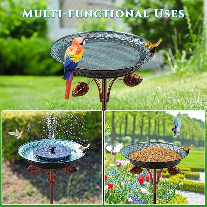 VEWOGARDEN 38 Inch Height Metal Bird Bath for Outside, Standing Bird Bath with Stake for Outdoors Garden Yard Patio Decoration, Light Blue