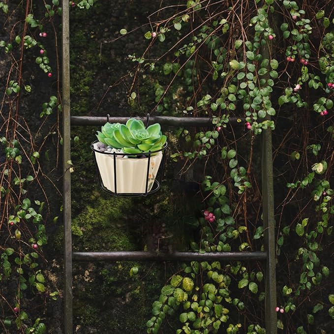 DOITOOL 2 Pcs Balcony Planters Railing Hanging Plant Holder, Metal Fence Planters Hanging Bucket Plant Hangers Flower Pot Holder for Patio Balcony Deck Railing Garden Orchid Patio Outdoor