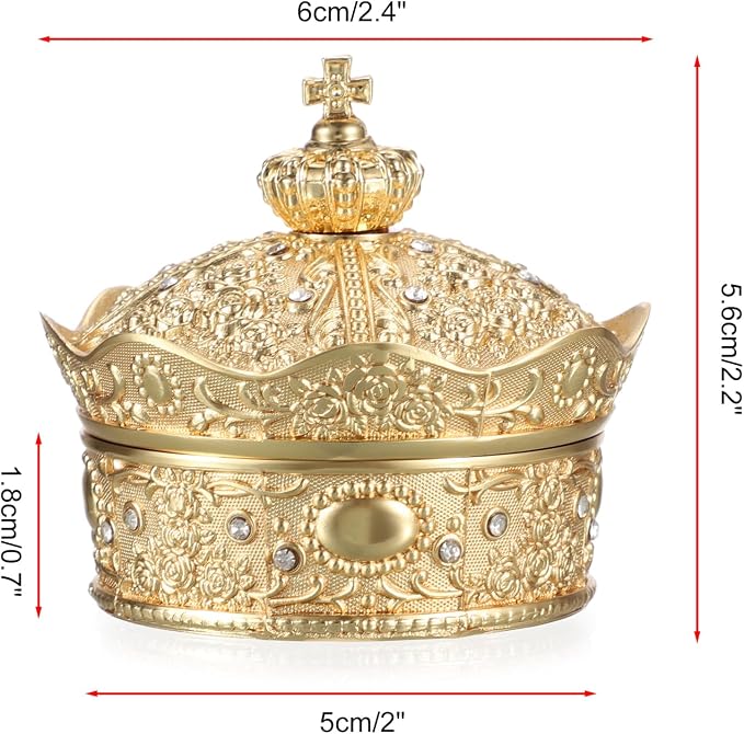 Hipiwe Vintage Jewelry Box Small Trinket Holder for Earrings Necklaces Gold Rings Storage Organizer Crown Design Treasure Chest Gift for Woman, Small