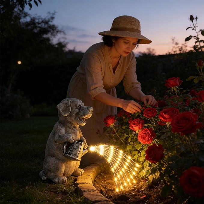 Lavezee Dog Statues Outdoor with String Lights for Garden Decor, Puppy Dog Statue for Patio Lawn Porch Walkway Yard Decoration, Ideal Gifts for Dog Lovers Women Mom Grandma