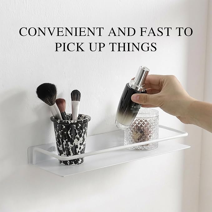 RFOUO 20 Inch Small Metal Wall Shelf with Guard Rail,White,1 Pack | Small Bathroom Shelf, Wall Mounted, Aluminum Floating Shelf, For Toothbrush Perfume Spice,Bathroom Bedroom Kitchen