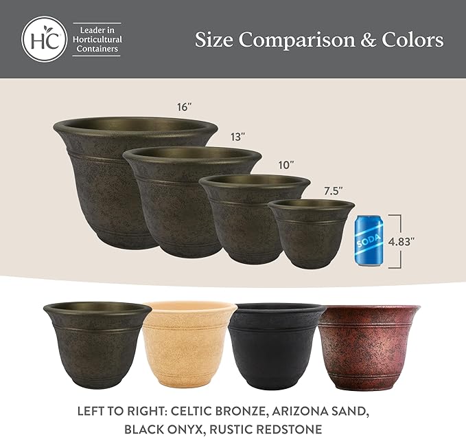 The HC Companies Sierra Round Self-Watering Pot - Lightweight Plastic Planter for Herbs & More - Durable Plant Pots for Indoor Plants & Outdoor Plants (13” Rustic Redstone, Pack of 2)
