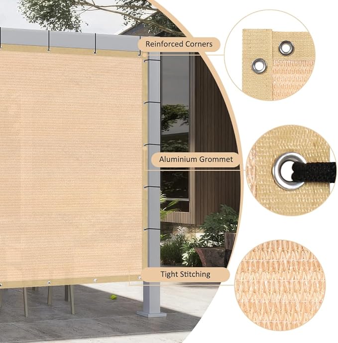 90% Shade Cloth with Grommets, 10 x 10 FT Sun Shade Tarp Pergola Shade Cover Canopy, UV Block Privacy Sun Screen for Outdoor, Patio, Garden, Porch and Deck, Beige
