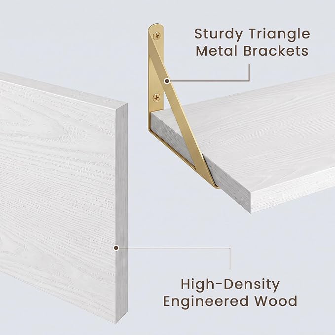 Dreamland Wall Mounted Floating Shelves Set of 2, 55x8, White&Gold