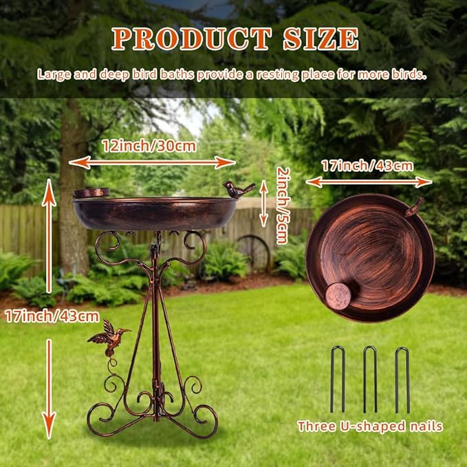 VEWOGARDEN Metal Bird Bath for Outside Garden Vintage Birdbath Standing Bird Baths with Bird Feeder for Yard Patio Lawn Decor, Antique Bronze
