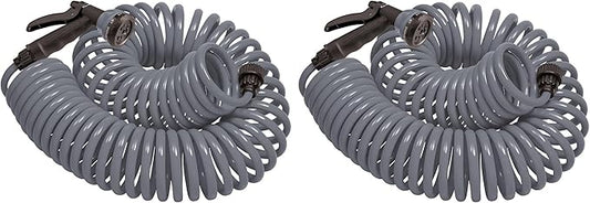 Orbit 26382 Coil Garden Hose, 25 Feet, with 8-Pattern Hose Nozzle (Gray) (Pack of 2)