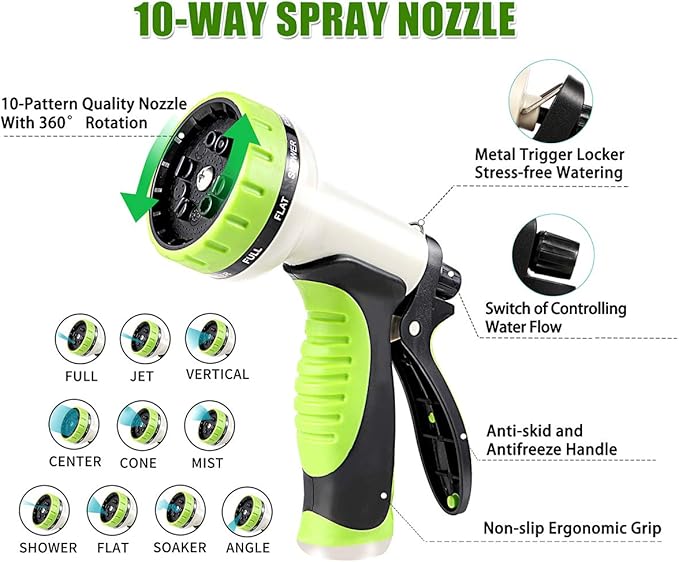 Flexible Metal Garden Hose 75ft-Heavy Duty Water Hose with Durable 304 Stainless Steel and 10 Way Spray Nozzle-Strong 3/4'' Solid Brass Fittings-Outdoor Yard No Kink Lightweight Long Hose Pipe