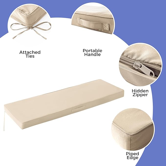 IPYNBAP Outdoor Bench Cushions for Outdoor Furniture, 45x18x3 Inch, Waterproof Bench Pillow, Fade Resistant Long Bench Seat Pads for Garden, Indoor, Porch Swing, Beige