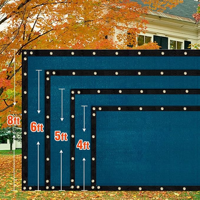 iCover 5x50ft Privacy Screen Fence, Outdoor Fencing Panels, Garden Windscreen Mesh Shade Sail Net Barrier, Include Reinforced Bindings and Brass Grommets Cable Zip Ties, Blue