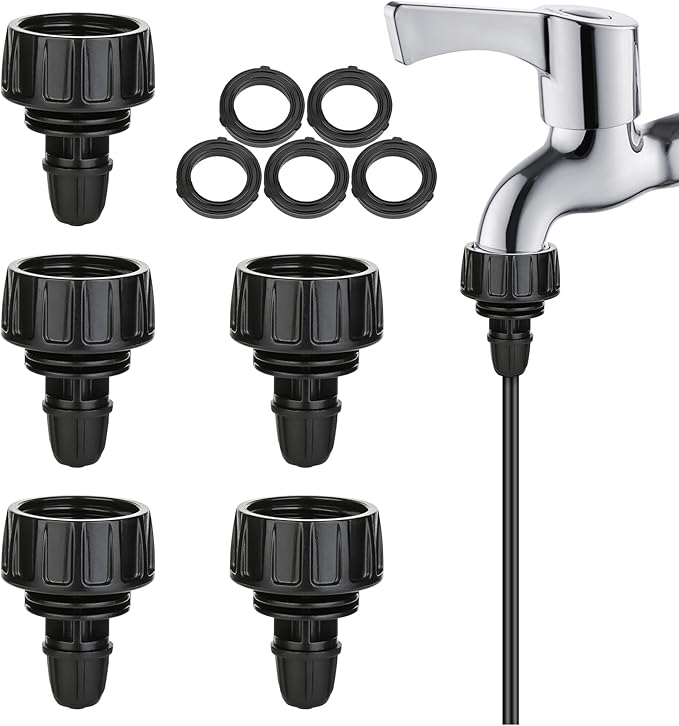 Drip Irrigation Hose Adapters,1/4 Inch Drip Irrigation Tubing x 3/4 FHT Swivel Garden Faucet Connectors with Lock Barbed for Drip Irrigation System-5 Pack