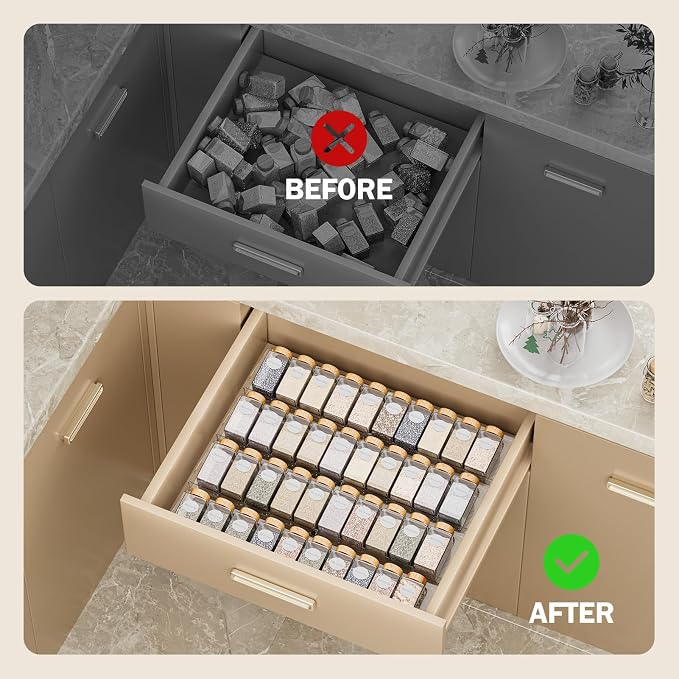 PanPanPal Spice Drawer Organizer, 4 Pack Clear Seasoning Organizer Rack