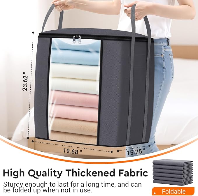 TasticTotes 120L Extra Large Blanket Clothes Storage Bags, Black, 4 Pack