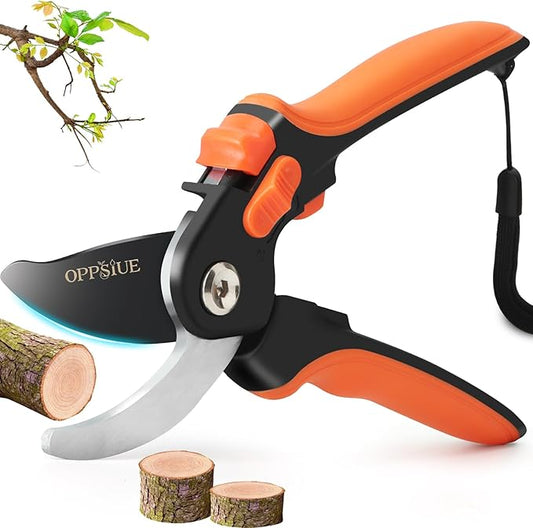 8" Pruning Shears for Gardening, Professional Japanese SK5 Steel Garden Scissors with Teflon Coating, Adjustable 25mm Cutting Range, Safety Lock, Ideal for Branches, Flowers & Bonsai