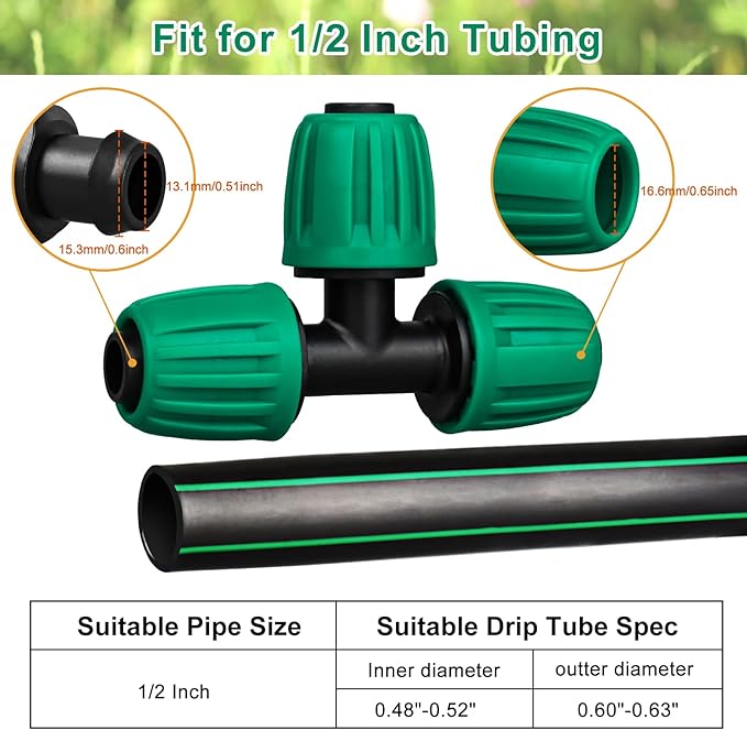 JAYEE 22 Pcs Drip Irrigation Fittings Kit for 1/2 In Tubing, Drip Line Parts for Sprinkler System - 5 Tees, 5 Couplings, 3 Elbows, 3 Barbed Lock T Connectors, 4 End Closure Plugs, 2 Switch Valves