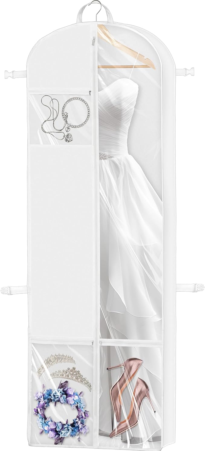 Simple Houseware 70" Long, 8" Depth Wedding Dress Garment Bag with Pockets