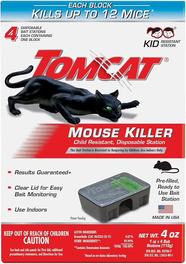 Tomcat Mouse Killer Child Resistant, Disposable Station, 2-Pack (8 Preloaded Stations)