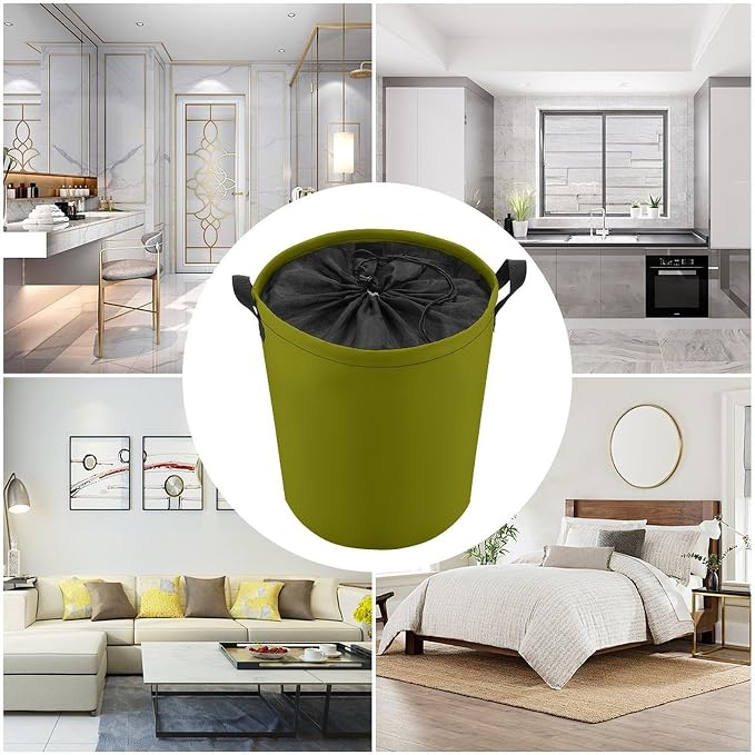 Large Laundry Hamper Bag, Olive Green Color Collapsible Laundry Basket with Drawstring Dirty Clothes Organizer Washing Bin for Family Essentials Storage