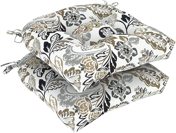 DYTXIII Set of 2 Outdoor Chair Cushions 19"x19"x4", Water Repellent Tufted Patio Seat Cushions with Ties, Thick Replacement Pads for Wicker Dining Chairs, Patio Furniture, Dailey Tan
