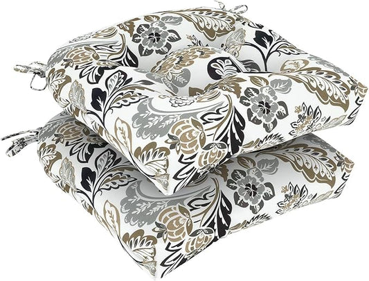 DYTXIII Set of 2 Outdoor Chair Cushions 19"x19"x4", Water Repellent Tufted Patio Seat Cushions with Ties, Thick Replacement Pads for Wicker Dining Chairs, Patio Furniture, Dailey Tan