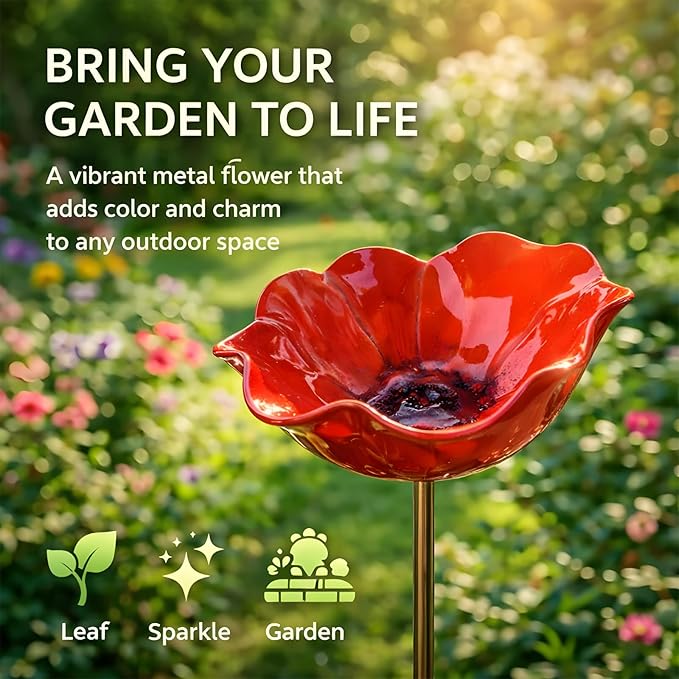 Handmade Metal Flower Garden Stake, Outdoor Bird Baths, Butterfly Water Feeder, Bee Watering Flowers Stake Station for Garden Lawn Yard Decor (3PCS)