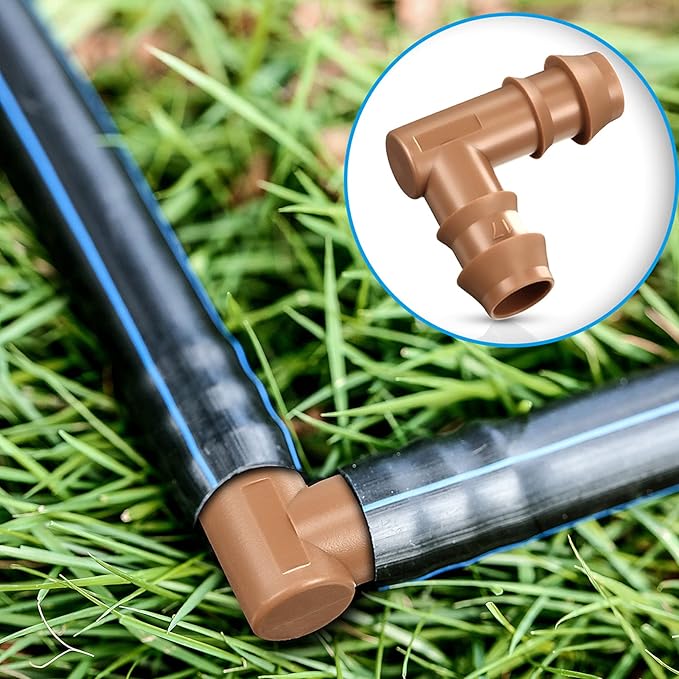 Outus Irrigation Tubing Fittings Drip Irrigation Parts Kit 1/2 Inch Tubing Fitting Set 36 Pieces Includes 9 Tees 9 Couplings 9 Elbows 9 End Cap Plugs Drip Barbed Connector for Sprinkler Systems Garden