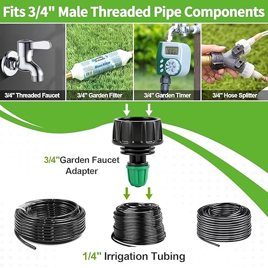 RedChili 8 Pcs 3/4" Garden Hose Adapter to 1/4" Drip Irrigation Tubing Fittings, 3/4 Inch FHT to 1/4 Inch Drip Tube Barbed Locked Nut Connectors Female Faucet to 1/4" Water Line Adapters(Green)