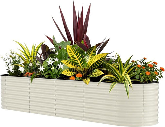 GarveeLife 8x2x2 ft Galvanized Raised Garden Bed - 24“ Tall Metal Planter Box for Vegetables, Flowers, Herbs, Rust-Resistant Outdoor Garden Box, Easy Assembly Raised Beds for Gardening, Beige