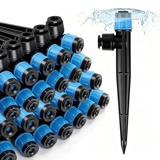 30 Pack Quick Connect Drip Emitters Fan Shape with Stake for 1/4" Irrigation Tubing, Adjustable 360 Degree Water Flow Irrigation Vortex Sprayer Garden Irrigation Dripper for Watering System