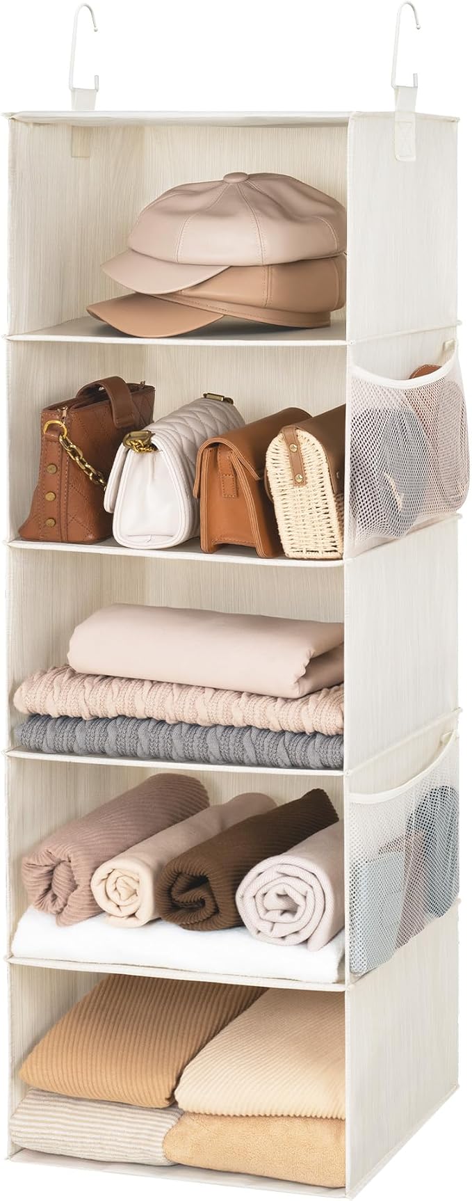 StorageWorks Hanging Closet Organizer for Small Closets, 5 Shelf | Add More Storage to Small Closets with 5 Reinforced Shelves, Perfect for Bedroom, Dorm and RV, Ivory White