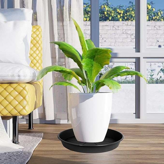 OVZILKI 2 Pack of Plant Saucer 12 inch, Black Plastic Flower Plant Pot Saucer, Heavy Duty Plant Drip Trays Saucers for Indoor, Plant Water Tray for Planters