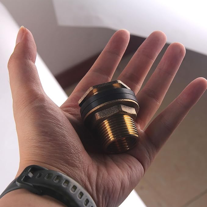 Leak-Proof Bulkhead Fitting 1/2" Female NPT x 3/4" Male GHT, Solid Brass Water Tank Connector for Rain Barrels, Troughs, Pools, Double Rubber Gasket, Rust-Resistant, DIY