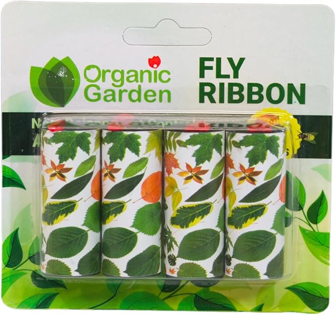 Organic Garden Fruit Fly Ribbon Sticky Traps for Flying Bugs, Insects, Flies, and Mosquitoes, Zero-Poison Indoor and Outdoor Paper, Tacky Surface, Disposable, 4 Pack (5)