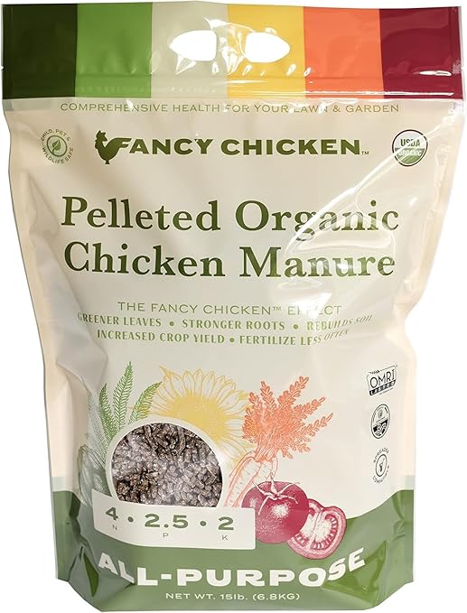 Fancy Chicken All-Purpose Manure - 15lbs Pelleted Dried Organic Chicken Manure | All-Natural Plant Food | Ideal for Vegetables Plants Fruits Trees Lawn Gardening & Farming | USDA Organic