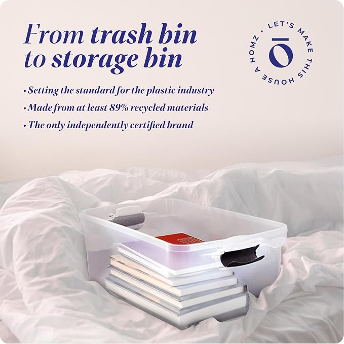 HOMZ Clear Plastic Storage Bin with Secure Latch, 64 Qt, 2 Pack