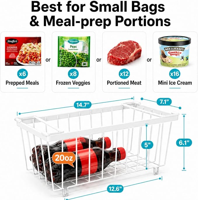 iSPECLE Chest Freezer Organizer Bins - Small Baskets for 7 Cu.Ft, 6 Pack