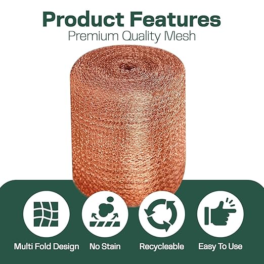 3rd Gen Copper Mesh Rodent Control Kit 5" x 205ft, 100% Premium Copper Wool for Sealing Holes & Water Gaps, Blocks Slugs, Snails, Mice & Pests – with Scissors & Packing Tool
