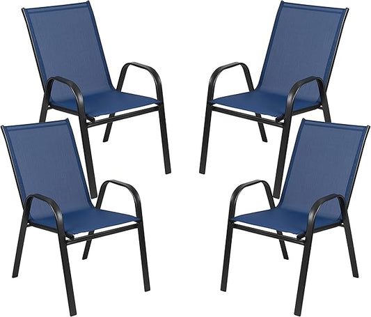 Flash Furniture Brazos Series Outdoor Stackable Patio Chairs with Flex Comfort Material, Stacking Outdoor Modern Sling Patio Chairs, Set of 4, Navy